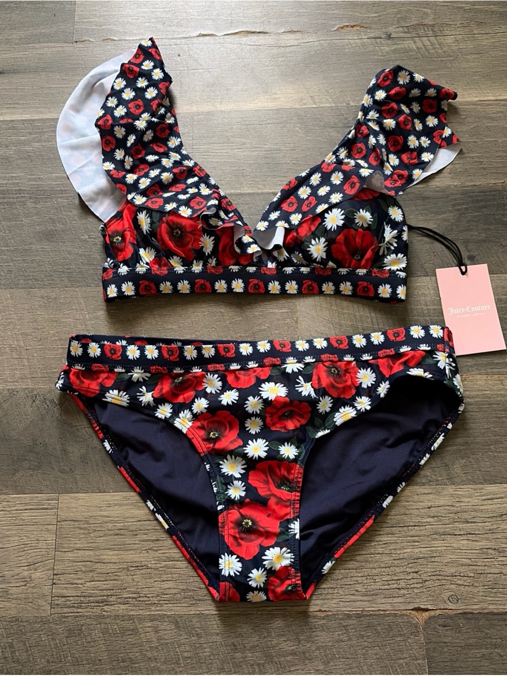 NWT Juicy Couture Ruffle Floral 2 Piece Bikini Size Small